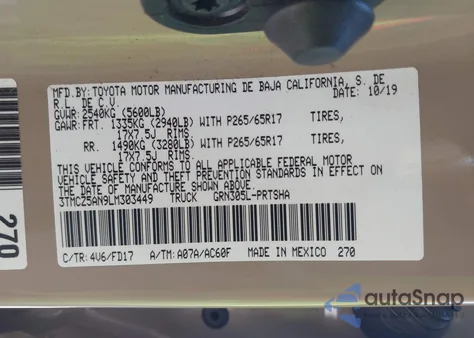 2020 Toyota Tacoma Trd Sport from USA, damaged, VIN 3TMCZ5AN9LM303449